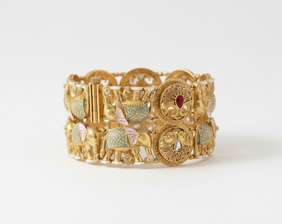 Regal Elephant Enamel Kundan Bracelet – Handcrafted Heritage Jewelry
