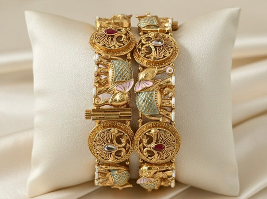 Regal Elephant Enamel Kundan Bracelet – Handcrafted Heritage Jewelry